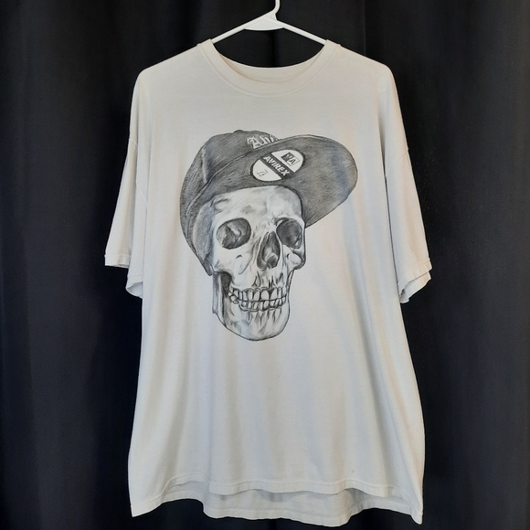Avirex Y2K Skull Face T-shirt Men's Size XL Large Graphic Fitted Hat Streetwear - Picture 1 of 8